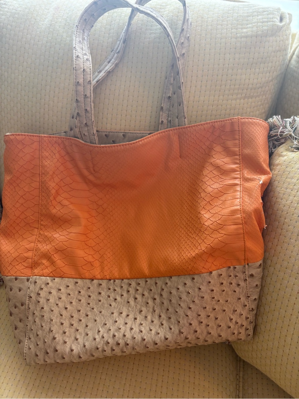 Big Buddha Leather Tote Bag in Orange and Tan - Women's Carryall